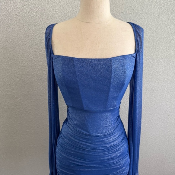 Lucy in the Sky Glitter Mesh Long Sleeve Dress in Blue Size Small EUC - Picture 2 of 9